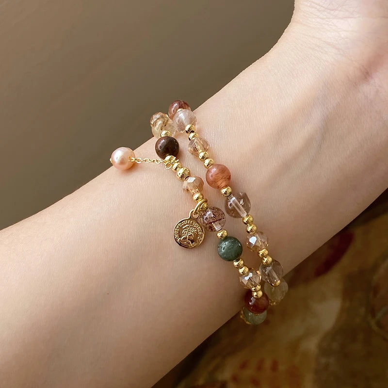 Vintage Natural Stone Strand Bracelets For Women Men Ethnic Crystal Beads Wrap Bracelet Bangle Healing Yoga Jewelry Wristband