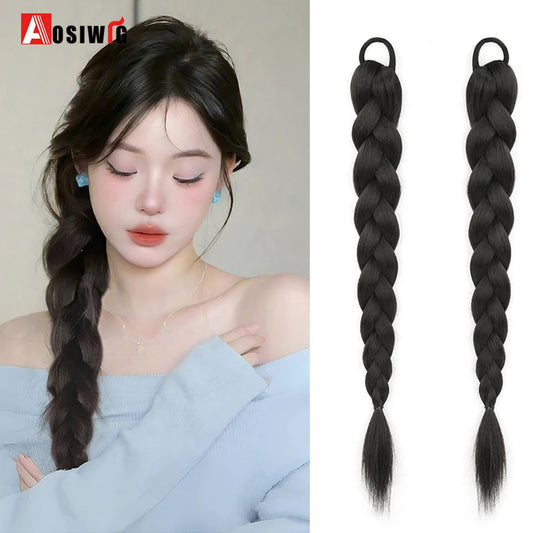 Synthetic Braided Ponytail Hair Extension With Rubber Band Boxing Braids For Women Hair Accessories Long Black Braids Viralgem Store