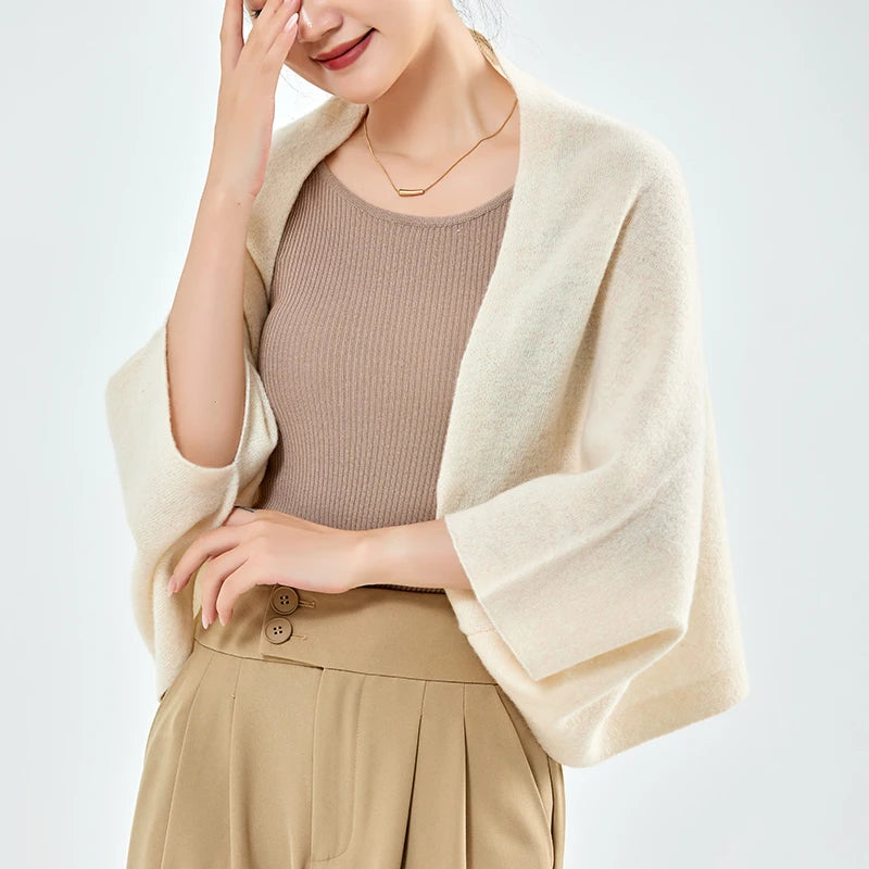 100%Pure Wool Women's Knitted Shawl Soft Warm Wollen Cardigan Cloak Wraps Shoulder Neck Protect Multifunctional Pashmina Scarves