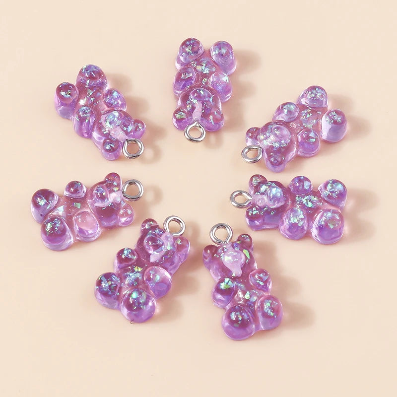 30colors 10pcs 22X11mm Candy Color Gummy Mini Bear Charms for Making Cute Earrings Pendant Necklace DIY Creative Jewelry Finding