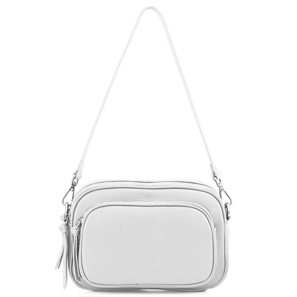 Zency Designer Women Shoulder Bag Genuine Cowhide Leather Handbag Zipper Pockets Large Capacity Female Crossbody Bag White Viralgem Store