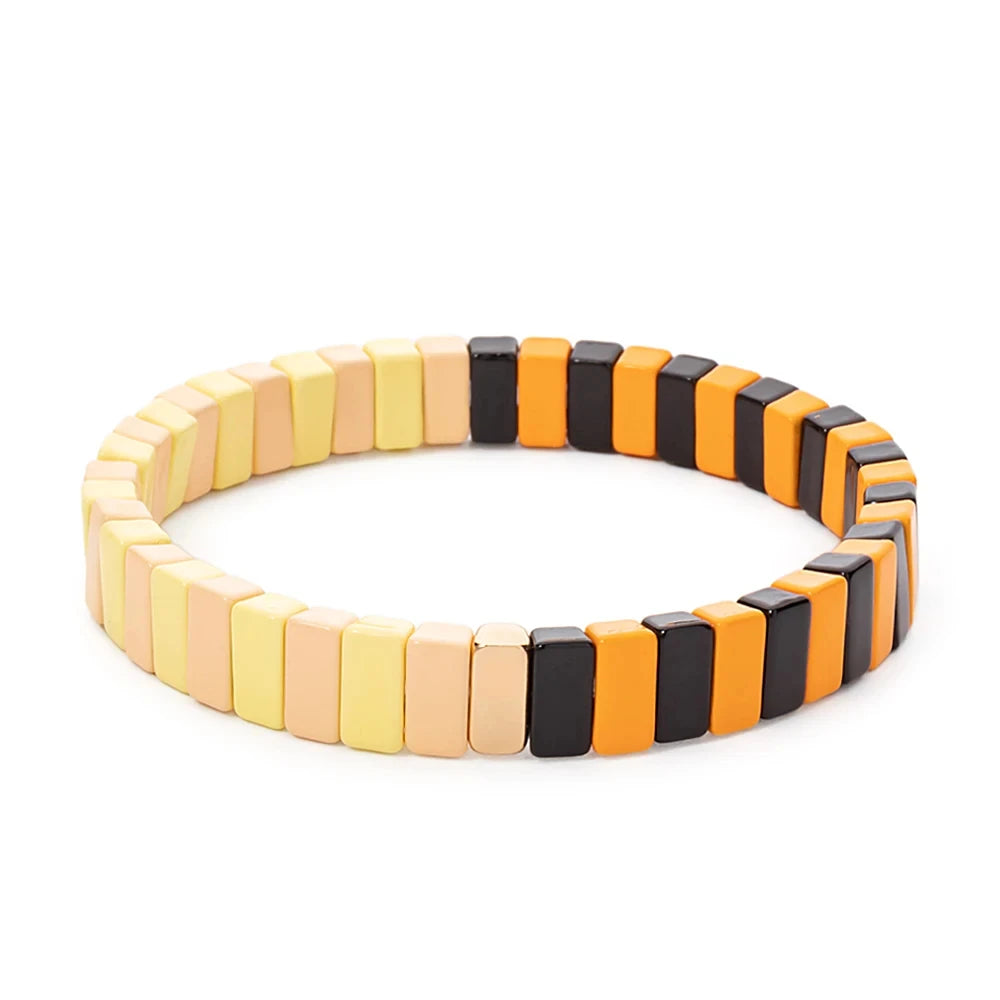 4X8MM Enamel Bracelets Wholesale Colorful Elastic Bangle Handmade Rainbow Beads Jewelry