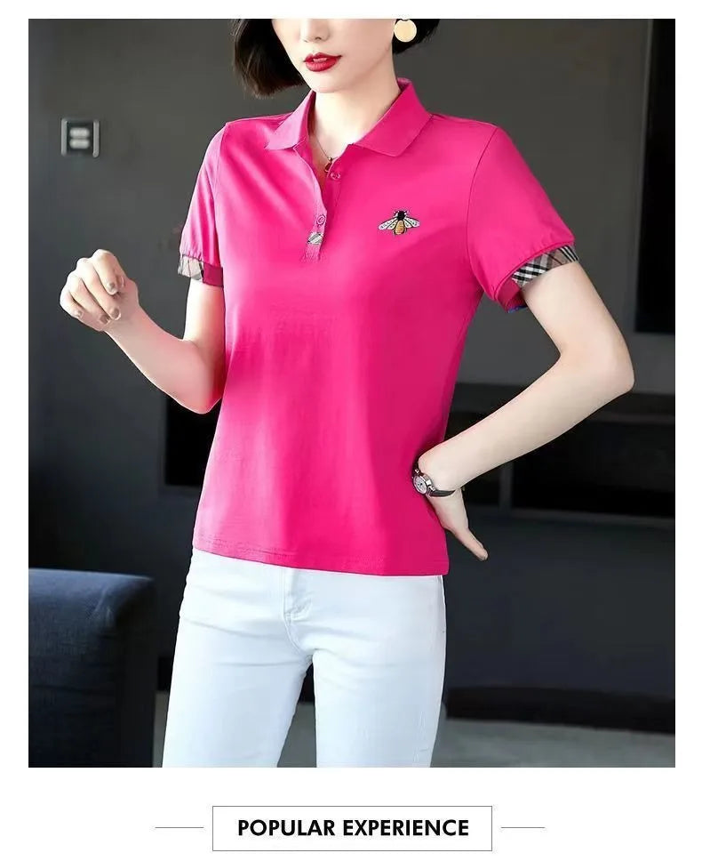 Summer New Fashion All-Matching Polo Collar Top T-shirt Female 2023 Korean Style Loose Casual Short Sleeve Women's Polo Shirt