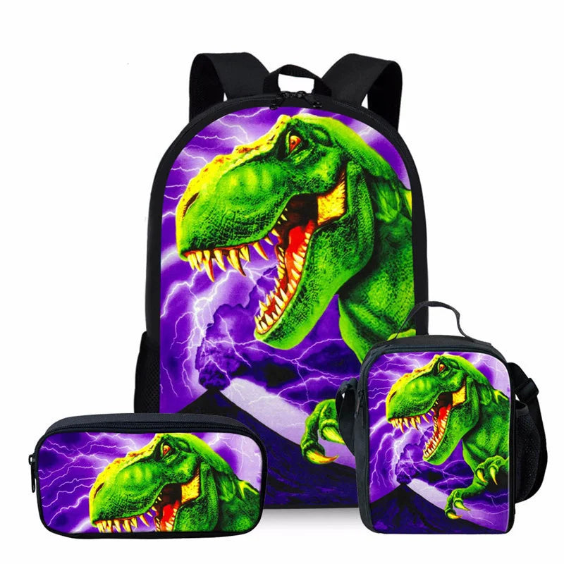 3pcs/Set Backpack Harajuku Dinosaur 3D Print School Student Bookbag Anime Laptop Daypack Lunch Bag Pencil Case