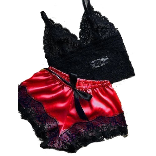 1 Set Women's Sexy Fashion Casual Lace Sleepwear Lingerie Tops Shorts Set Ladies Erotic Babydoll Pajamas Nightwear Underwear New