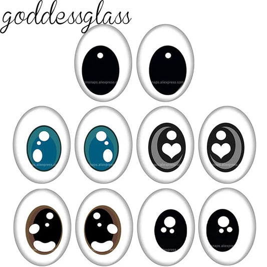 5pairs Cartoon Doll crystal Eye Black pupils hearts 10x14mm/13x18mm Oval photo glass cabochon demo flat back Making findings