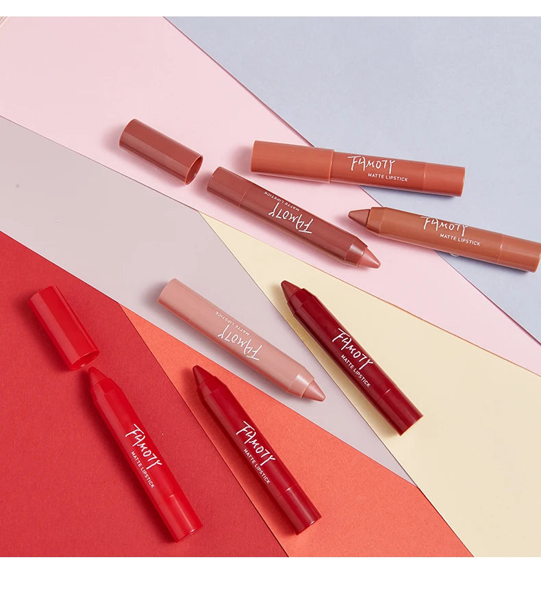 12 Colors Matte Lipstick Pen Waterproof Velvet Nude Lipstick Pencil Sexy Red Brown Pigments Lips Makeup Long Lasting Lip Tint