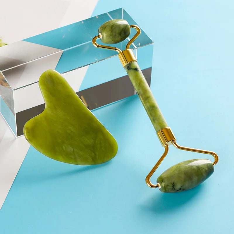 2pcs Jade Massagers For Face Body Gua Sha Scraper Beauty Facial Roller Set Natural Gouache Stone Massage Slimming Skin Care Lift