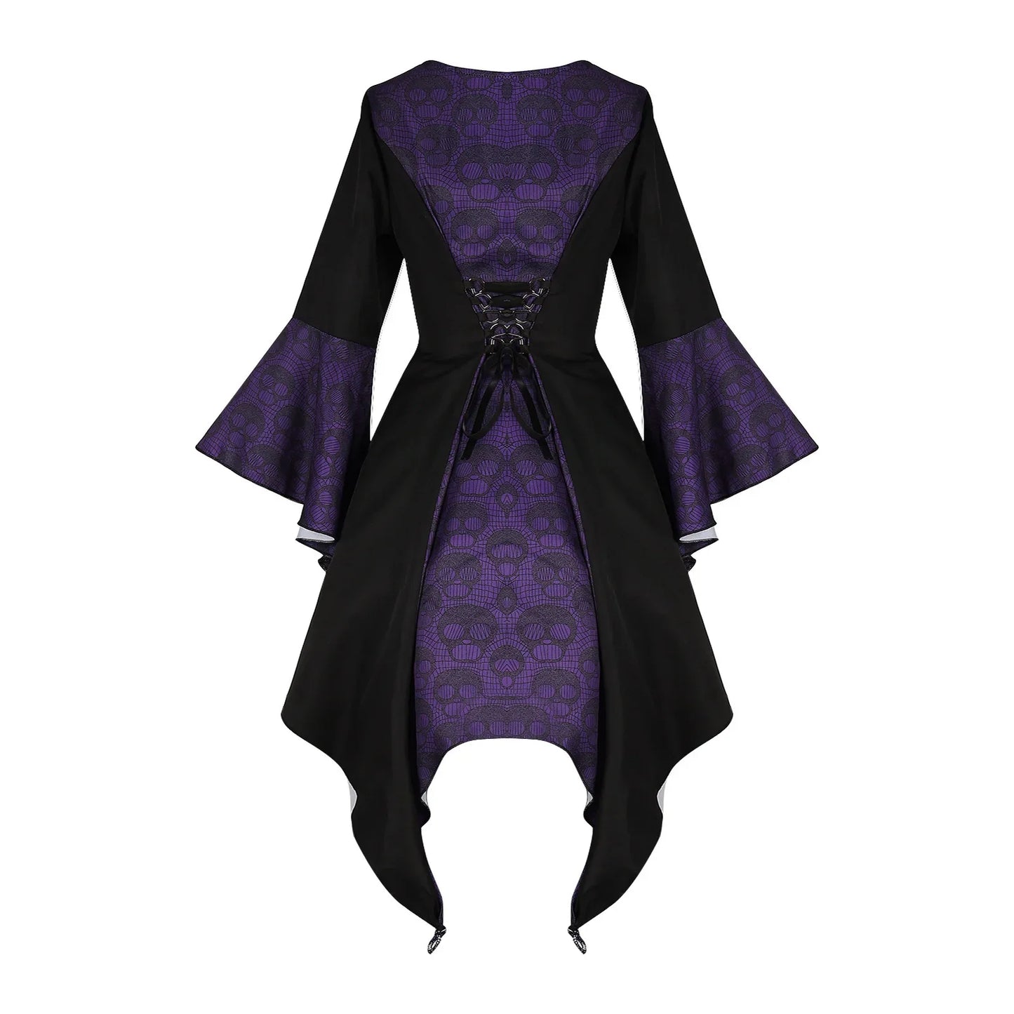 Women Vintage Long Sleeve Halloween Witch Vampire Gothic Ghost Dresses Up Party Skull Dress Clothes Autumn Cosplay Costume