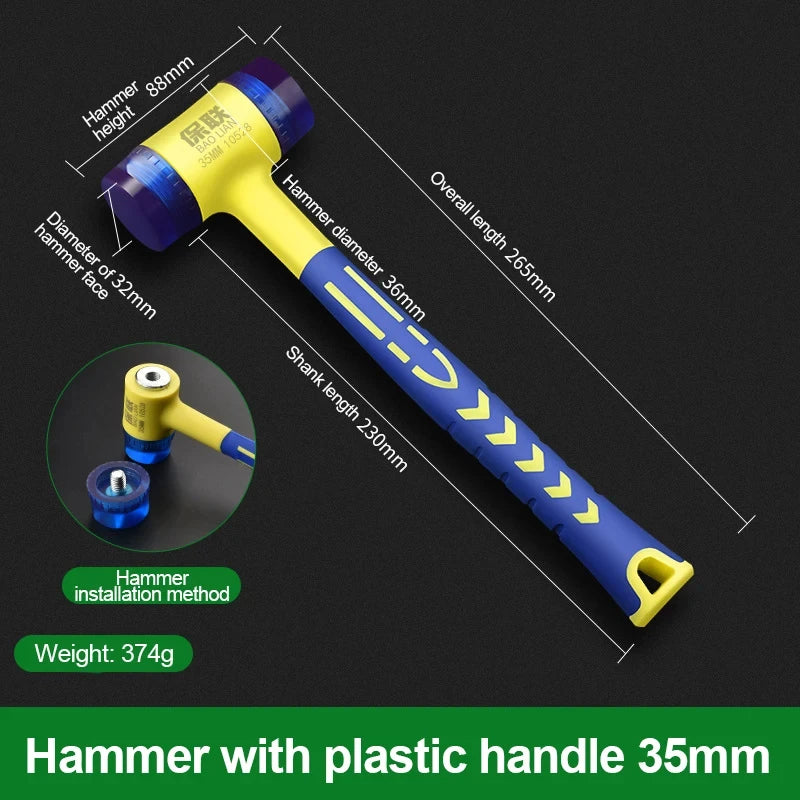25/30/35/40/45mm Rubber Hammer Double Faced Work Glazing Window Nylon Hammer with Round Head and Non-slip Handle DIY Hand Tool