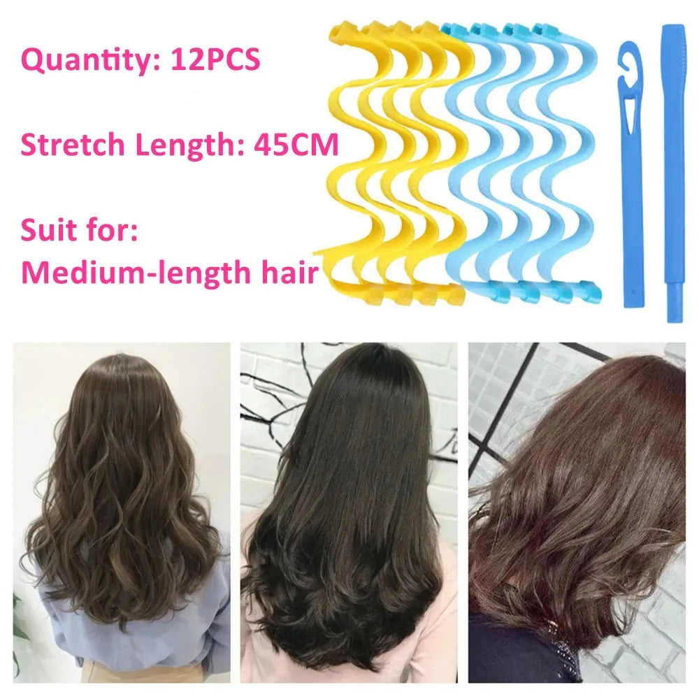 12pcs Heatless Hair Curler No Heat Hair Rollers Soft Curls Curling Rod Roller Sticks Perm Rods Wave Formers Hair Styling Tools