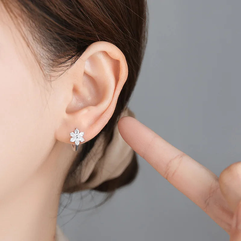 925 Sterling Silver Flower Earrings Temperament Simple Inlaid Zircon for Women Wedding Jewelry Accessories Viralgem Store