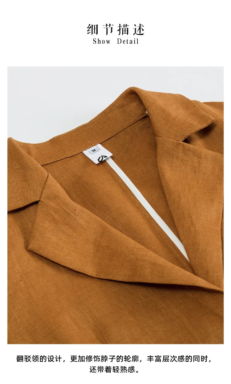 100% Linen Women Blazer Casual Notched Collar Long Sleeve Singgle Breasted Office Lady Outerwear Stylish Tops Retro Coat Viralgem Store