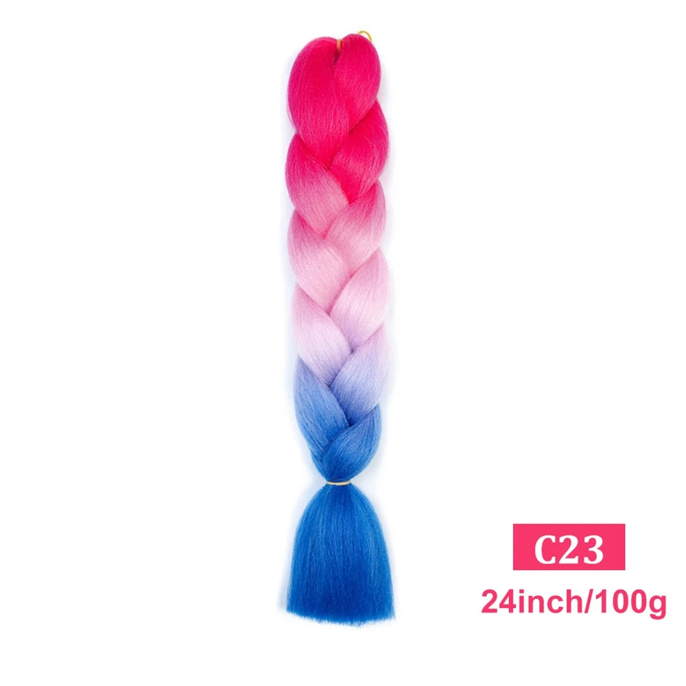 24inch Synthetic Long Braiding Hair Pre Strethced Colorful Ombre Brown Blonde Crochet Jumbo Braids Hair Extensions For Women