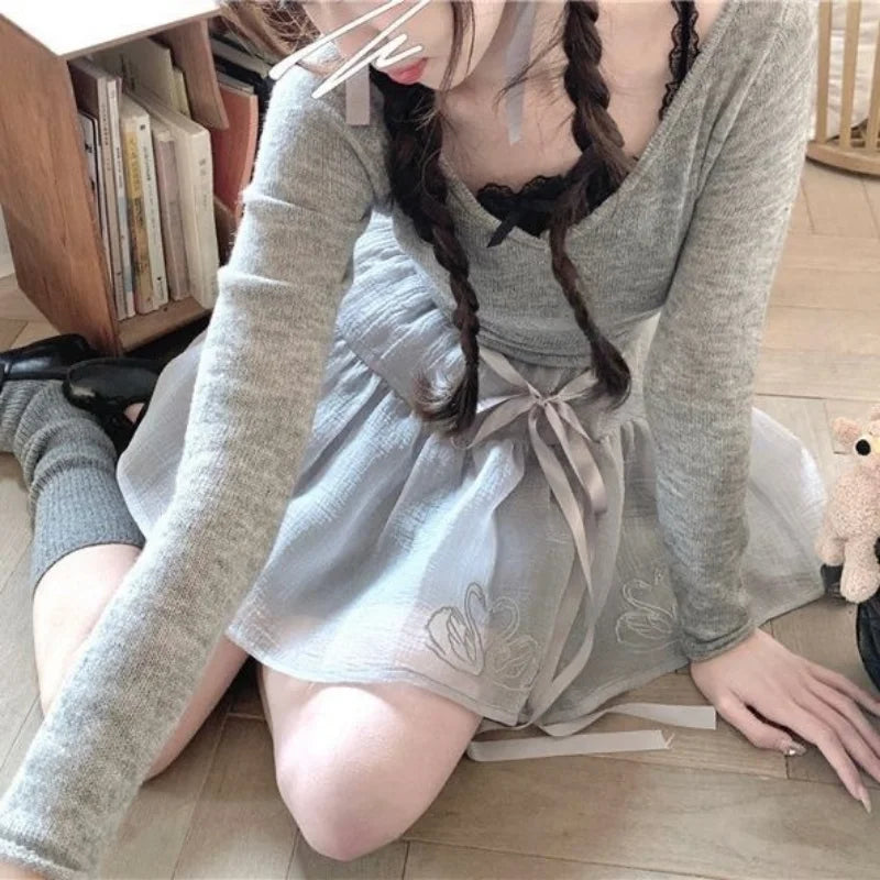 2023 Ropa Mujer Sweet Crop Tops Women's Clothing Bow Lace Sling Vest Tunic Fashion Korean Tanks Summer Sexy Cute Y2k Top 7j530