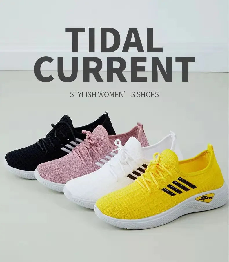 Trendy Shoes New Fly-Knit Sneakers Spring and Summer Soft Bottom Casual Mom Shoes Mesh Low-Top Running Student Shoes