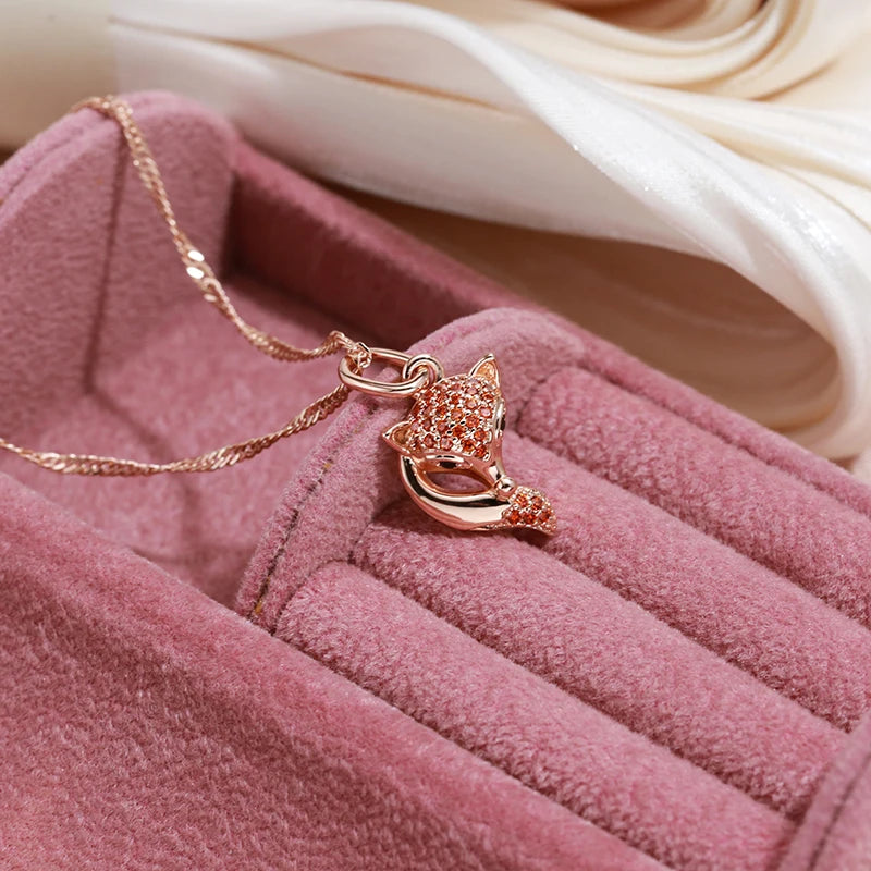 SYOUJYO Red Natural Zircon Fox Pendant Necklace For Women 585 Rose Gold Color Animal-shaped Fine Jewelry Viralgem Store