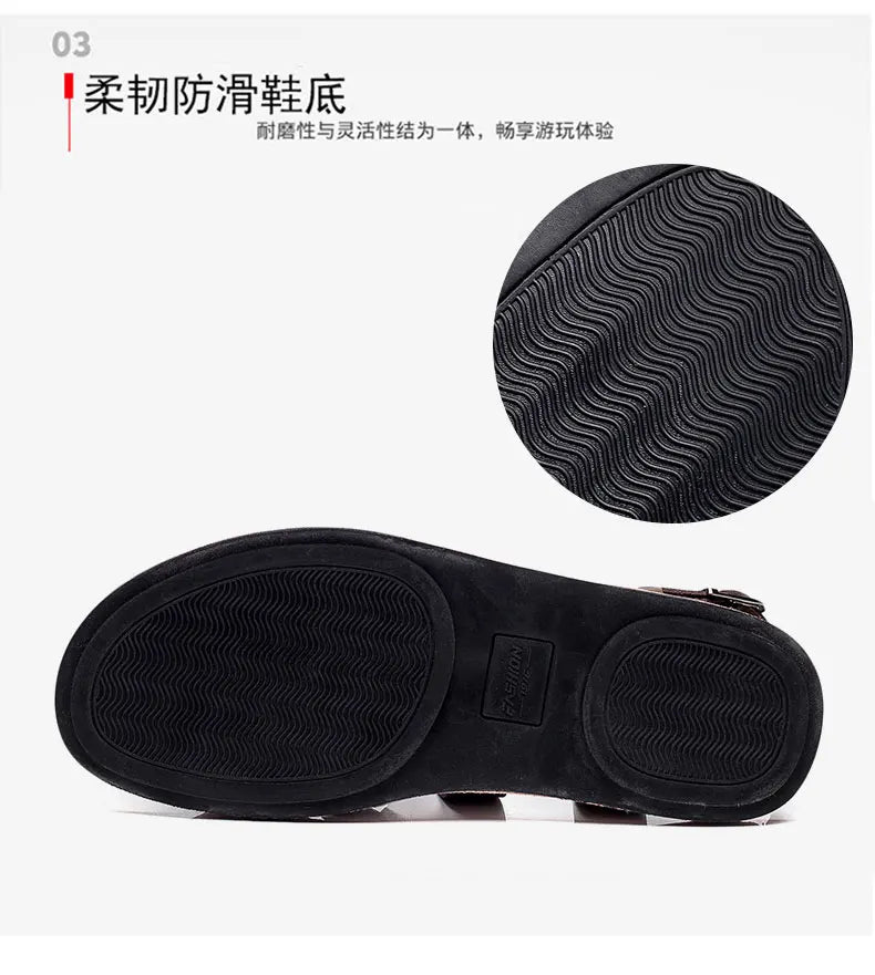 Summer Beach Sandals Men's European and American Wear-Resistant Fashion Outdoor Breathable Thick-soled Casual Shoes Indoor Rome