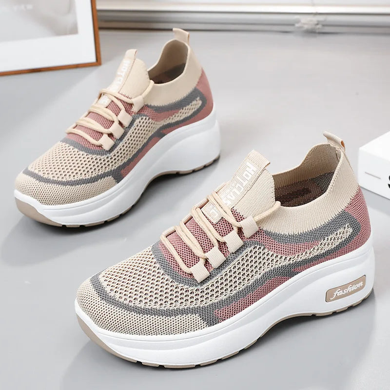 2024 summer platform casual women's shoes increase shoes mesh surface breathable comfortable sports shoes