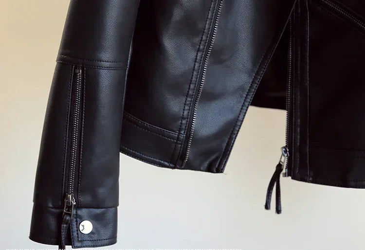 Spring Autumn Vintage Faux Leather Jacket Women Brown Moto Biker  Leather Coats Casual Street Wear Zipper PU Basic Outwear