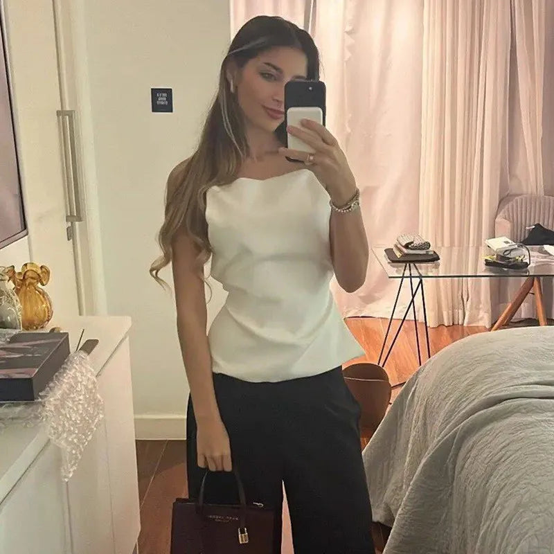 TRAF White Crop Top Woman 2024 Black Sleeveless Backless Top With Straps Sexy Tops Woman Party Summer Women's Evening Top Viralgem Store