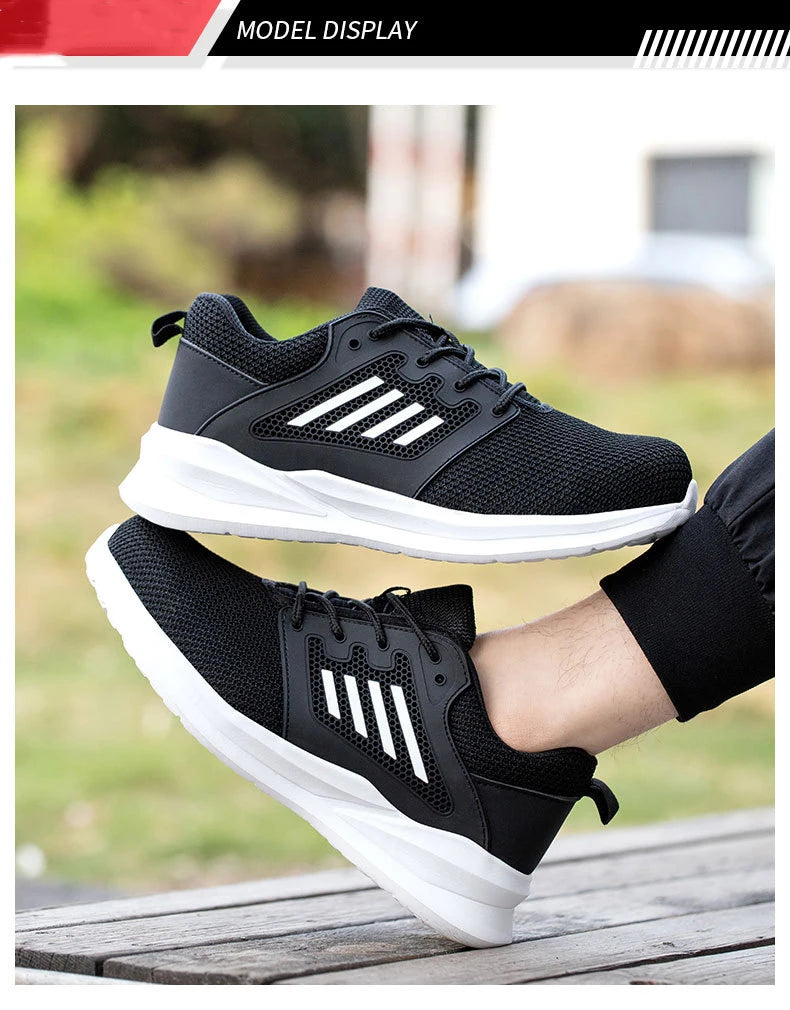 Work Safety Shoes Men Lightweight Indestructible Work Sneakers Security Steel Toe Shoes Safety Protective Boots Black Size36-46