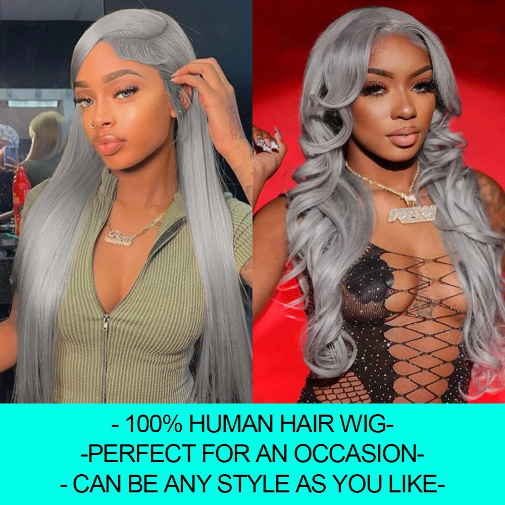 13x6 Silver Grey Body Wave Lace Front Human Hair Wigs Pre Plucked 613 HD Frontal Wigs Brazilian Cosplay Colored Human Hair Wig