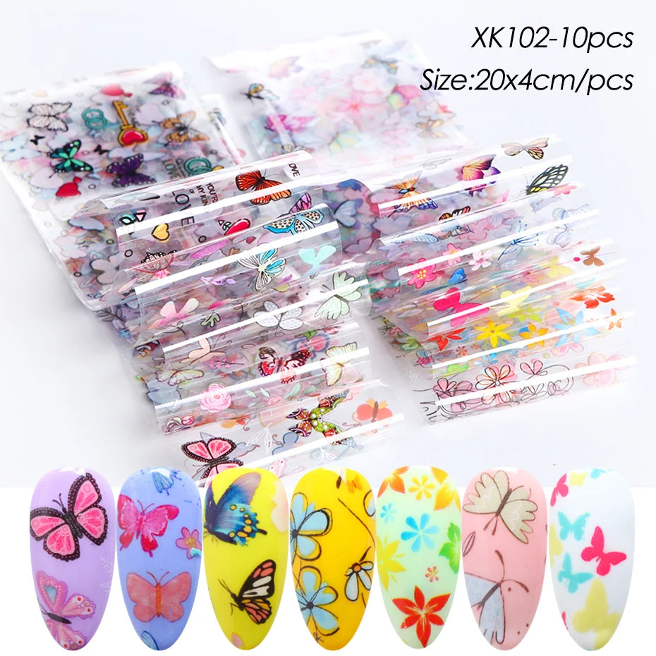 10Pcs Hologram Transfer Foil Nails Laser Stars Holographic Nail Stickers Mermaid Tail Sliders Metallic Gel Polish Wraps NLXKY01