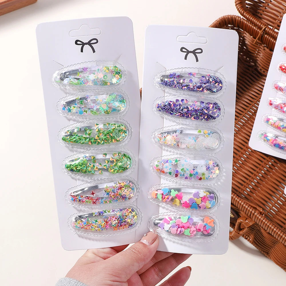 3/6pcs Children's Cartoon Hair Clip Set Rabbit Crown Flow Sofa Clip Sequin Butterfly Hairgripes Lovely Girls Hairpins Headwear