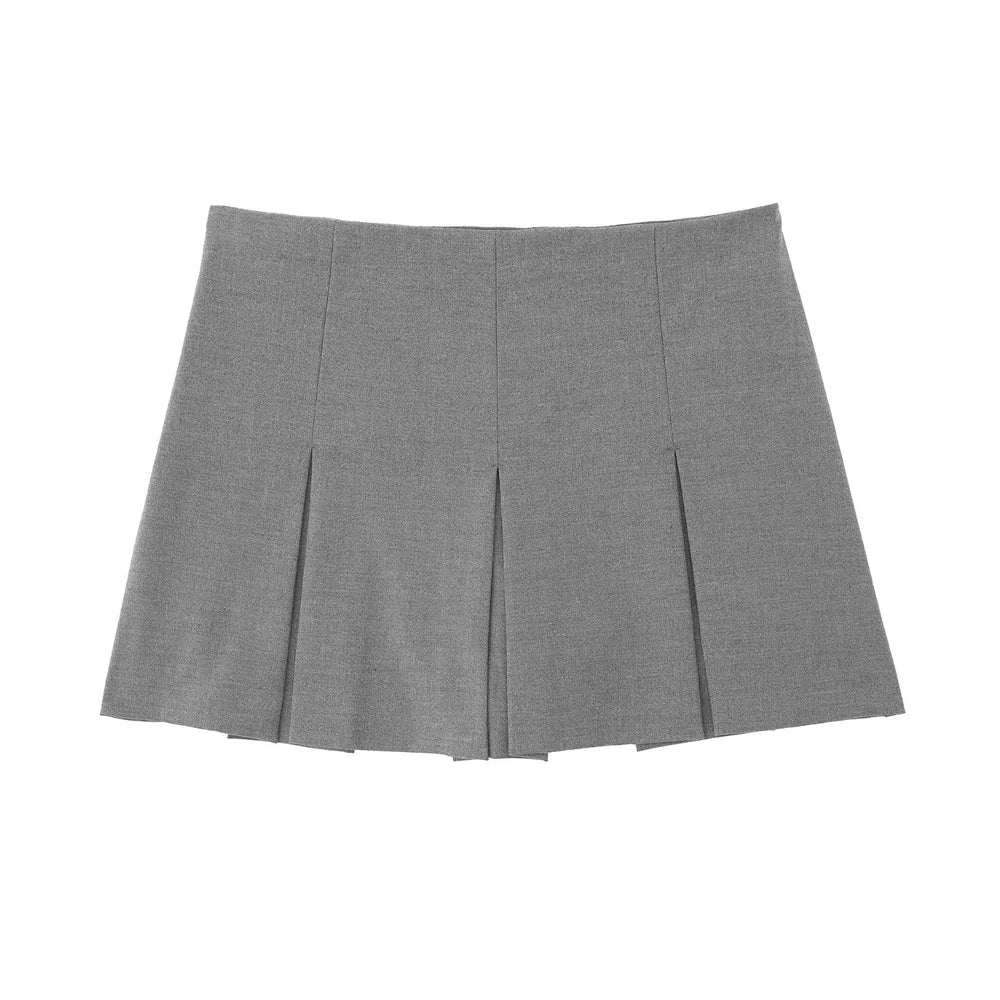 TRAF Women Fashion With Pleated Shorts Skirts Vintage High Waist Side Zipper Female Skort Mujer