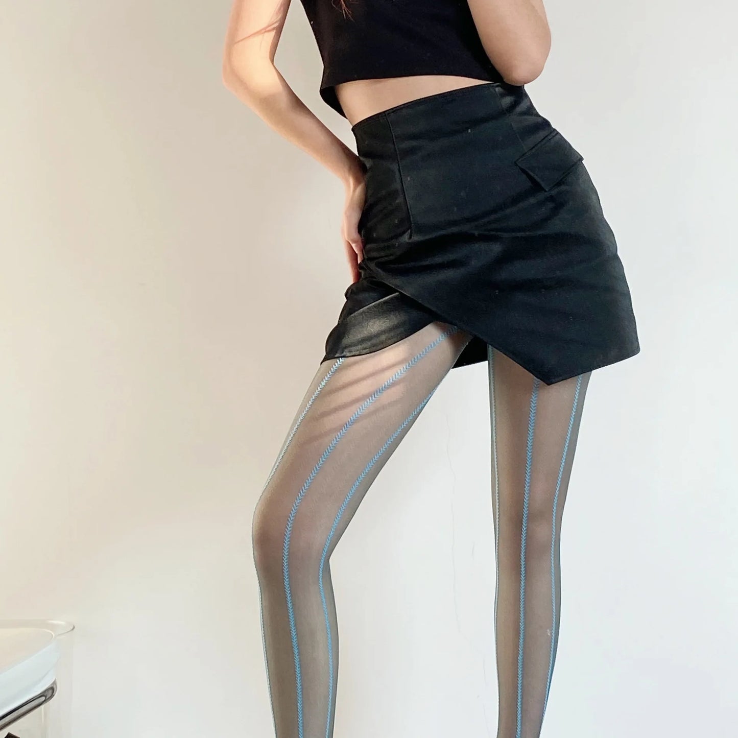 Vintage Sexy Black Vertical Stripes Pattern Stretchy Tights Pantyhose Women's Stockings Gothic Clothes Sexy Women's Underwear