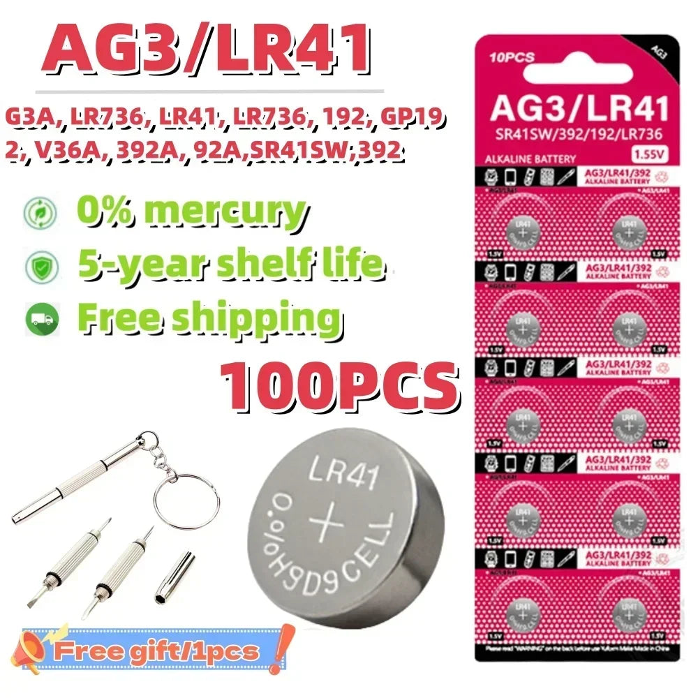 10-100Pcs High Capacity LR41 Alkaline Batteries AG3 L736 392 384 192 Premium 1.5V Button Coin Cell Batteries for Medical devices Viralgem Store