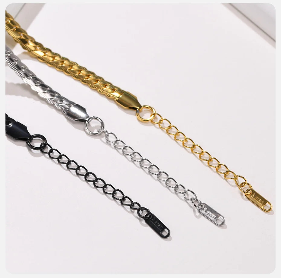 Vnox 6mm Stainless Steel Flat Cuban Chain Bracelets for Men, Adjustable Miami Curb Links Bracelet, Casual Punk Wrist Jewelry