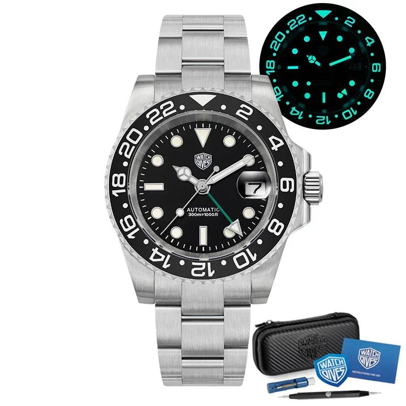 Watchdives WD16760 NH34 Sub GMT Watch Stainless Steel Sapphire Automatic Movement BGW9 Luminous 300m Waterproof Watches for men