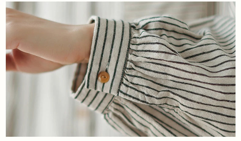 Women Long Sleeve Casual Shirt New Arrival 2024 Spring Korean Style Vintage Striped Loose Female Basics Cotton Tops Shirts B3254