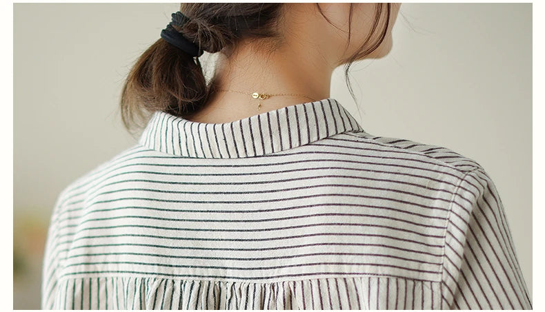 Women Long Sleeve Casual Shirt New Arrival 2024 Spring Korean Style Vintage Striped Loose Female Basics Cotton Tops Shirts B3254