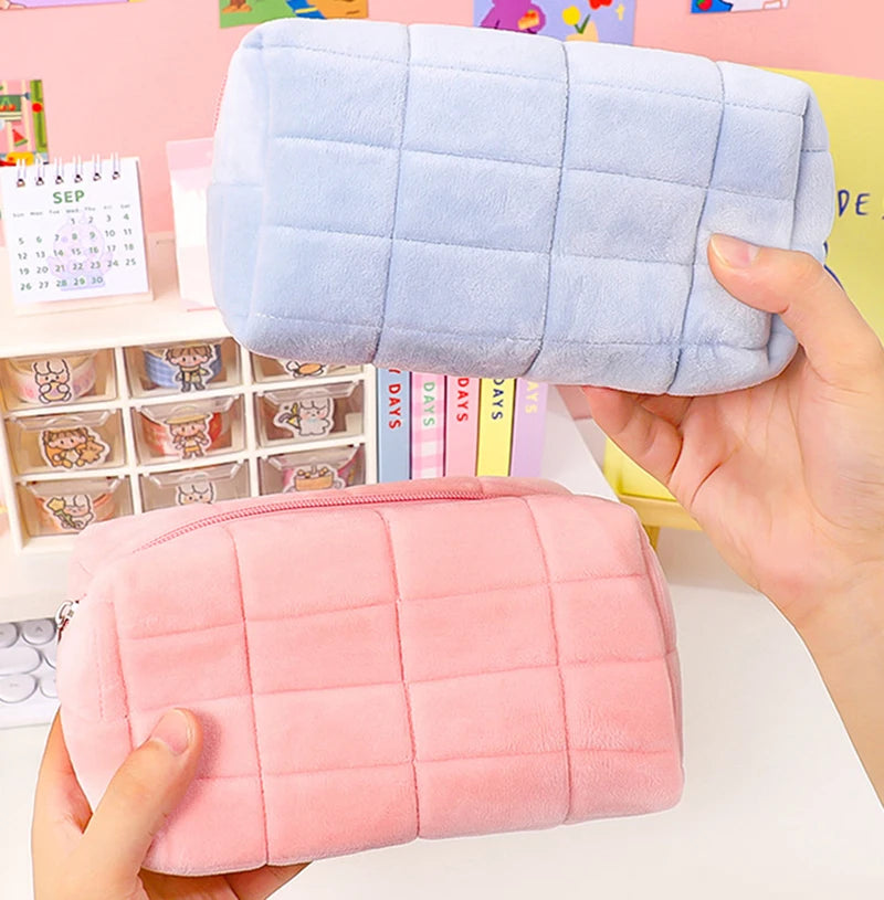 Women Zipper Fur Cosmetic Storage Bag Large Solid Makeup Organizer Handbag Stationery Pencil Case Travel Make Up Toiletry Punch Viralgem Store