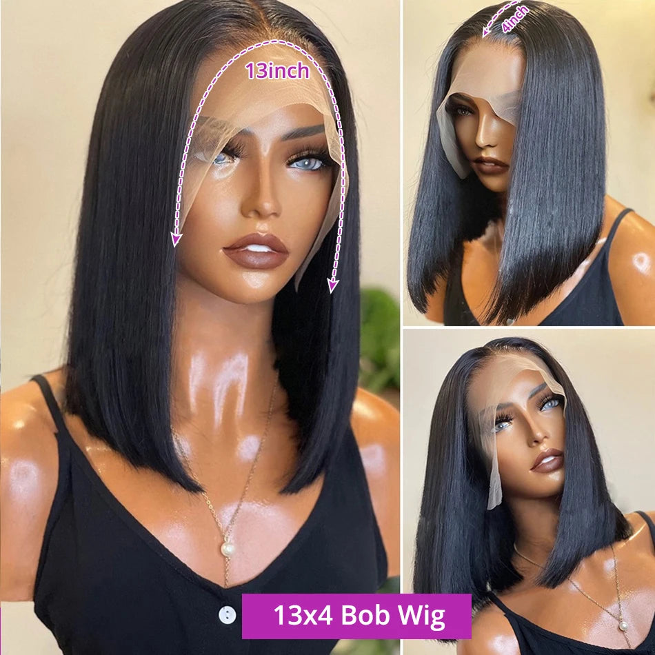 250% 13x6 13x4 Lace Frontal Wigs Silky Straight Human Hair HD Lace Front Bob Wigs Pre Cut Glueless Straight Bob Wigs Ready to Go