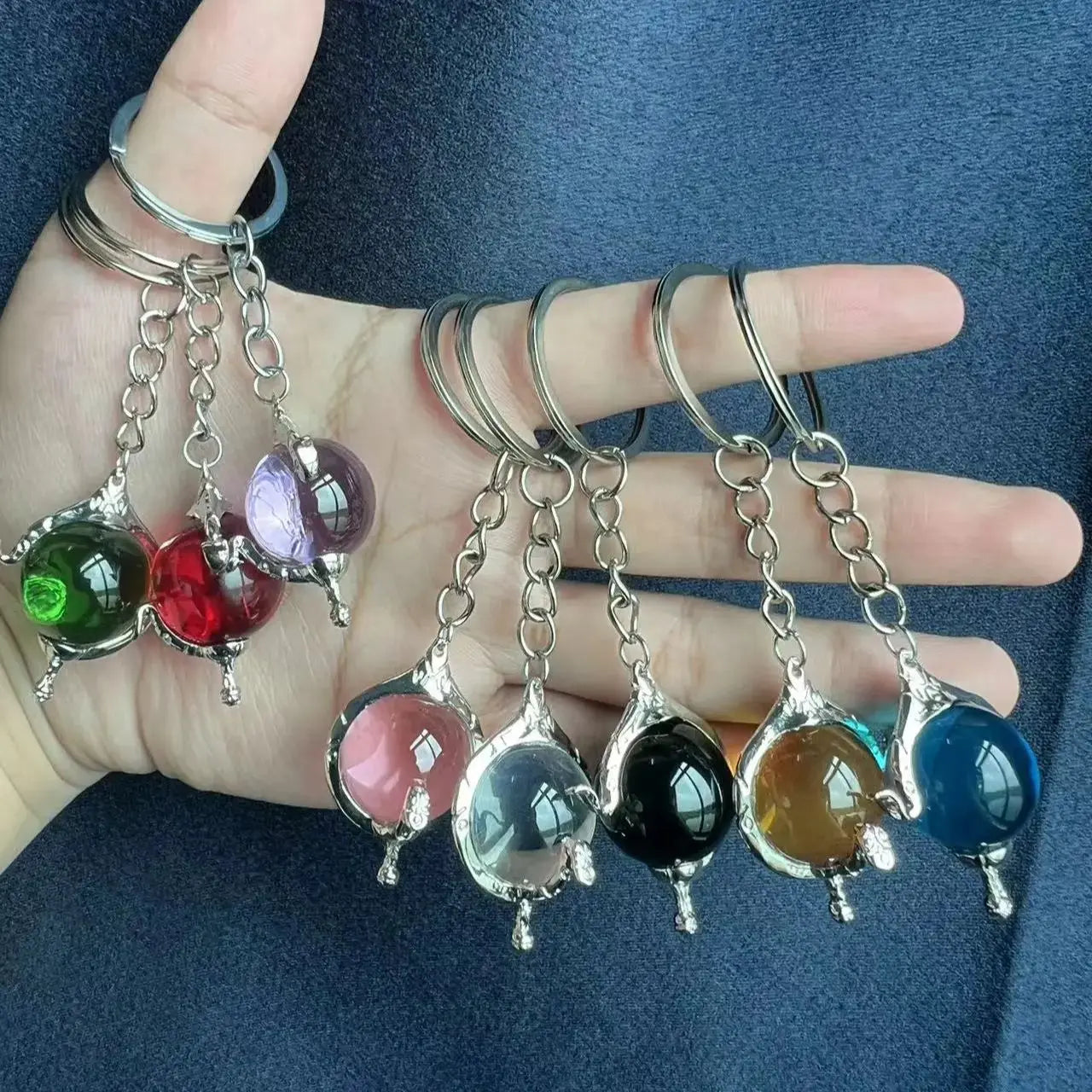 W.I.T.C.H. Color Crystal Heart of Kandrakar Keychain Exquisite Pattern Carved Crystal Ball Pendant Chain Magic Elf Same Jewelry