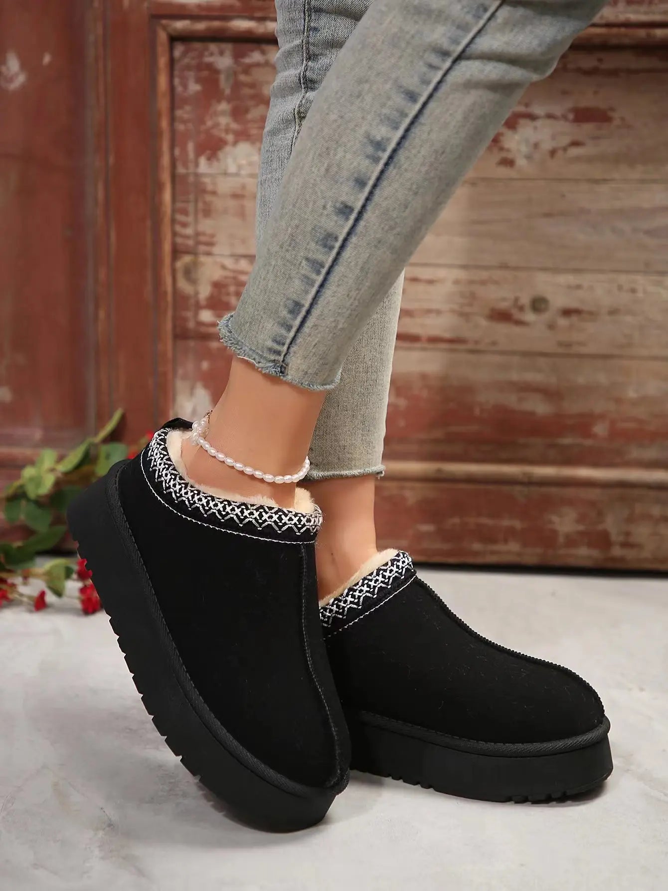 2024 New Women's Wool Slippers Warm Platform Wool Slipperswomen Slippers   Women  Sheepskin Slippers Women Shoes
