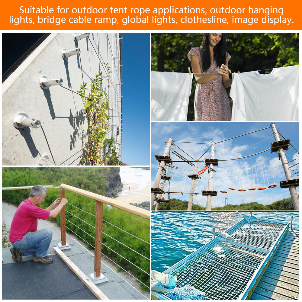15/30m Cable Guardrail Ropes Awning Install Attachment Set Flexible Wire Soft Stainless Steel Hardware Universal Hoisting Rope