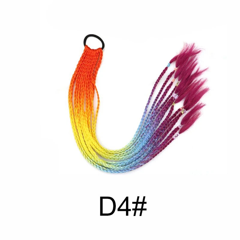 24Inch Synthetic Gradient  Colored Braided Ponytail Hair Extension Elastic Rubber Band Braiding Ponytail for Girl Women Viralgem Store