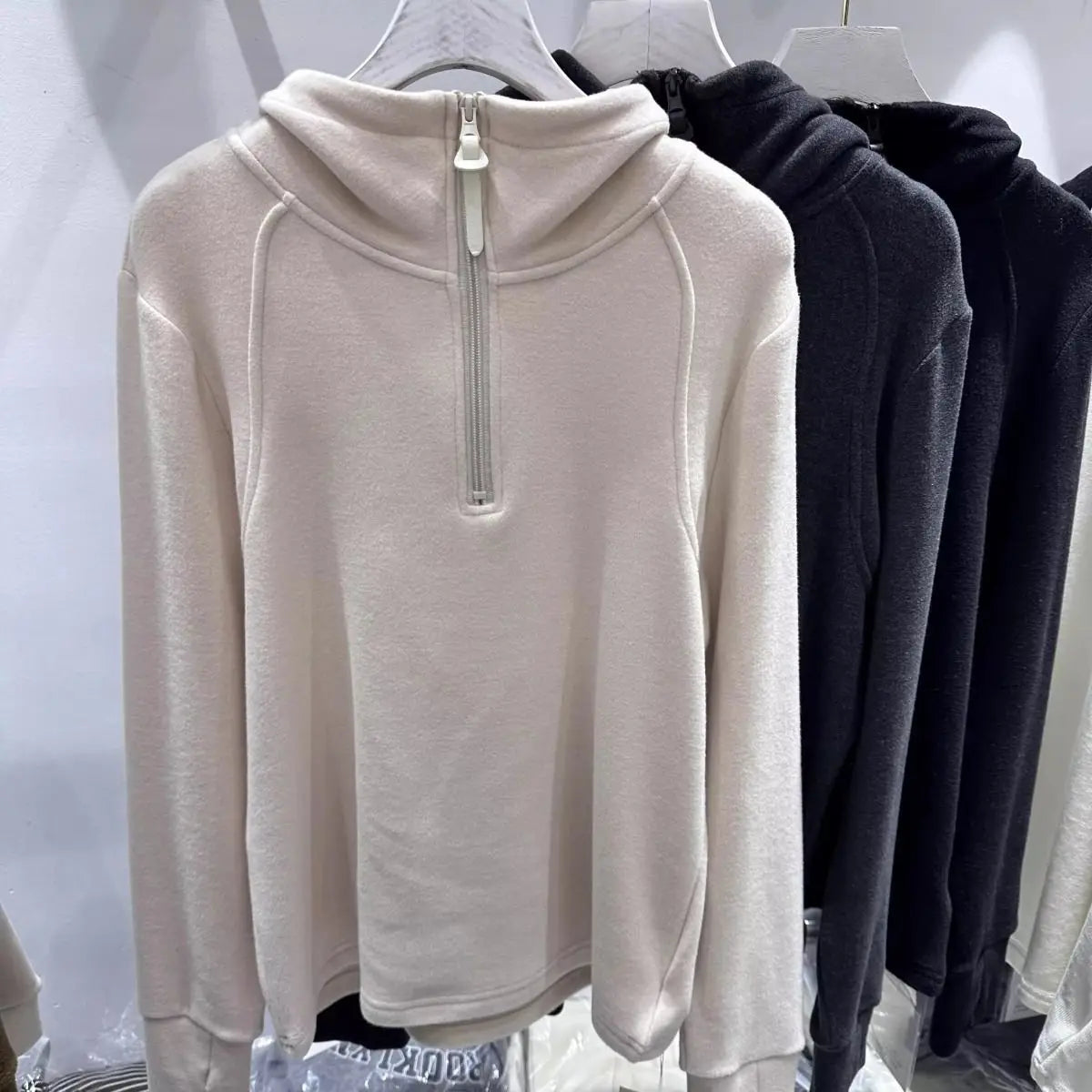 With Hat  Hoodies for Women Half-zip Simple Solid Korean Fashion All-match Streetwear Chic Design Causal Autumn Winter Tops Y2k