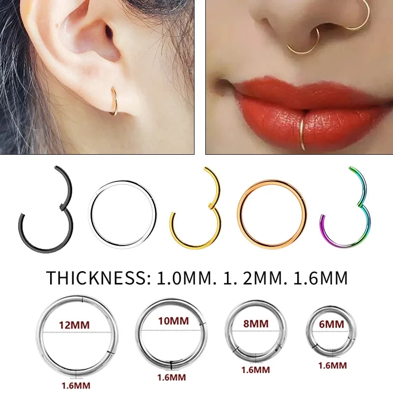1PC Stainless Steel Nose Hoop Septum Piercing Clicker Hinged Segment Rings Lip Helix Daith Conch Cartilage Earrings Sexy Jewelry Viralgem Store
