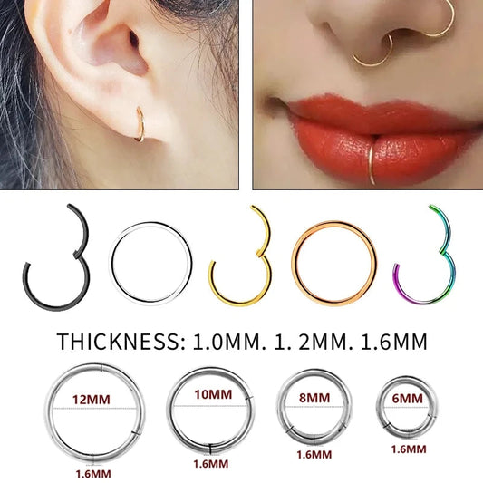 1PC Stainless Steel Nose Hoop Septum Piercing Clicker Hinged Segment Rings Lip Helix Daith Conch Cartilage Earrings Sexy Jewelry Viralgem Store
