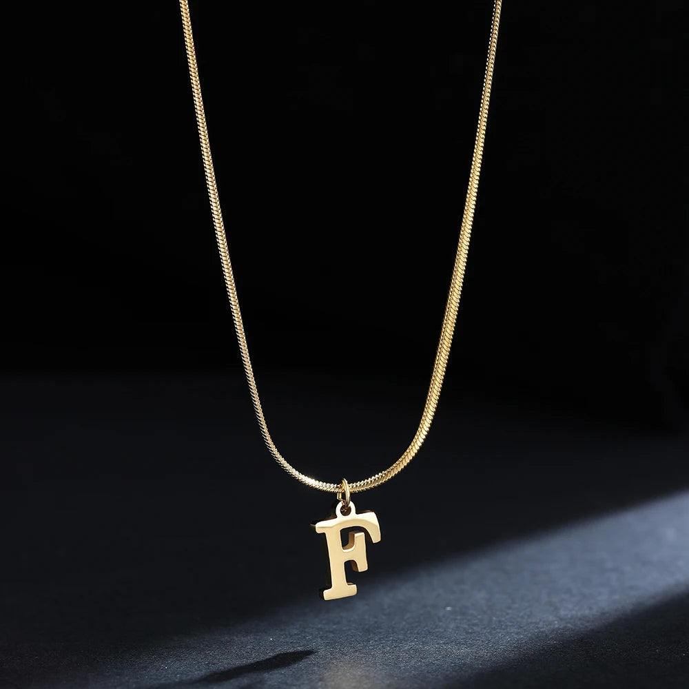 A-Z Alphabet Gold Plated Stainless Steel Pendant Necklace for Women Snake Chain Initial Letter Clavicle Necklaces Collar Jewelry Viralgem Store