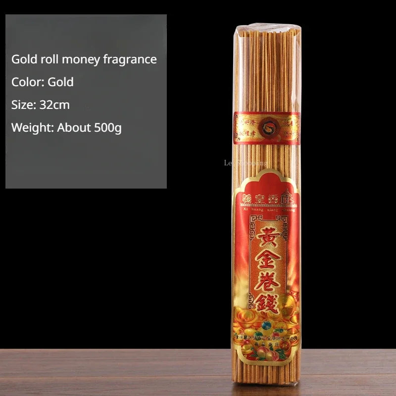 500g Smokeless Thread Incense Gold Roll Money Bamboo Incense Home Worship God of Wealth Incense To Purify The Air Aromatherapy