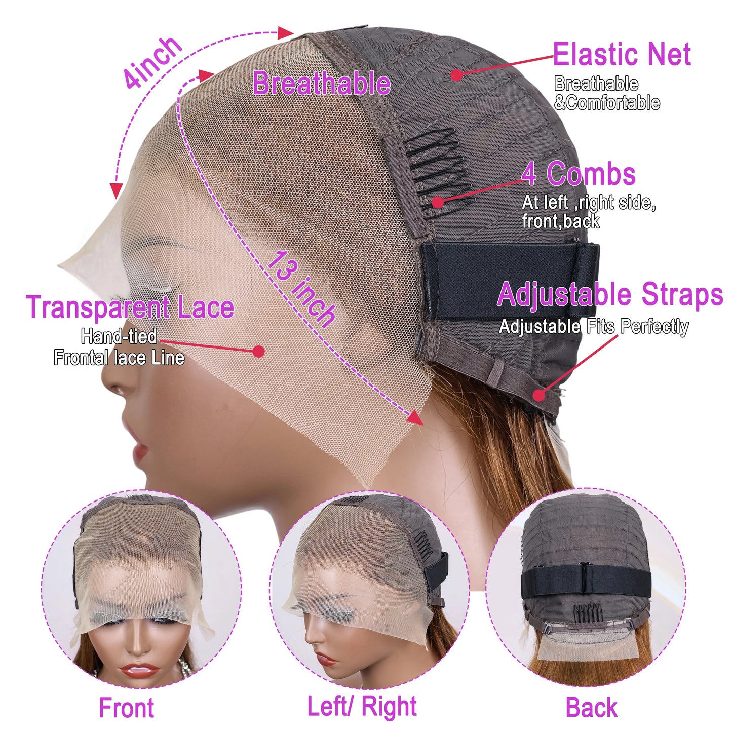 16Inch Chocolate Brown Straight Bob Wig 13X4 Lace Frontal Wig Natural Hairline Lace Front  Short Wig Human Hair 100% Pre Plucked Viralgem Store