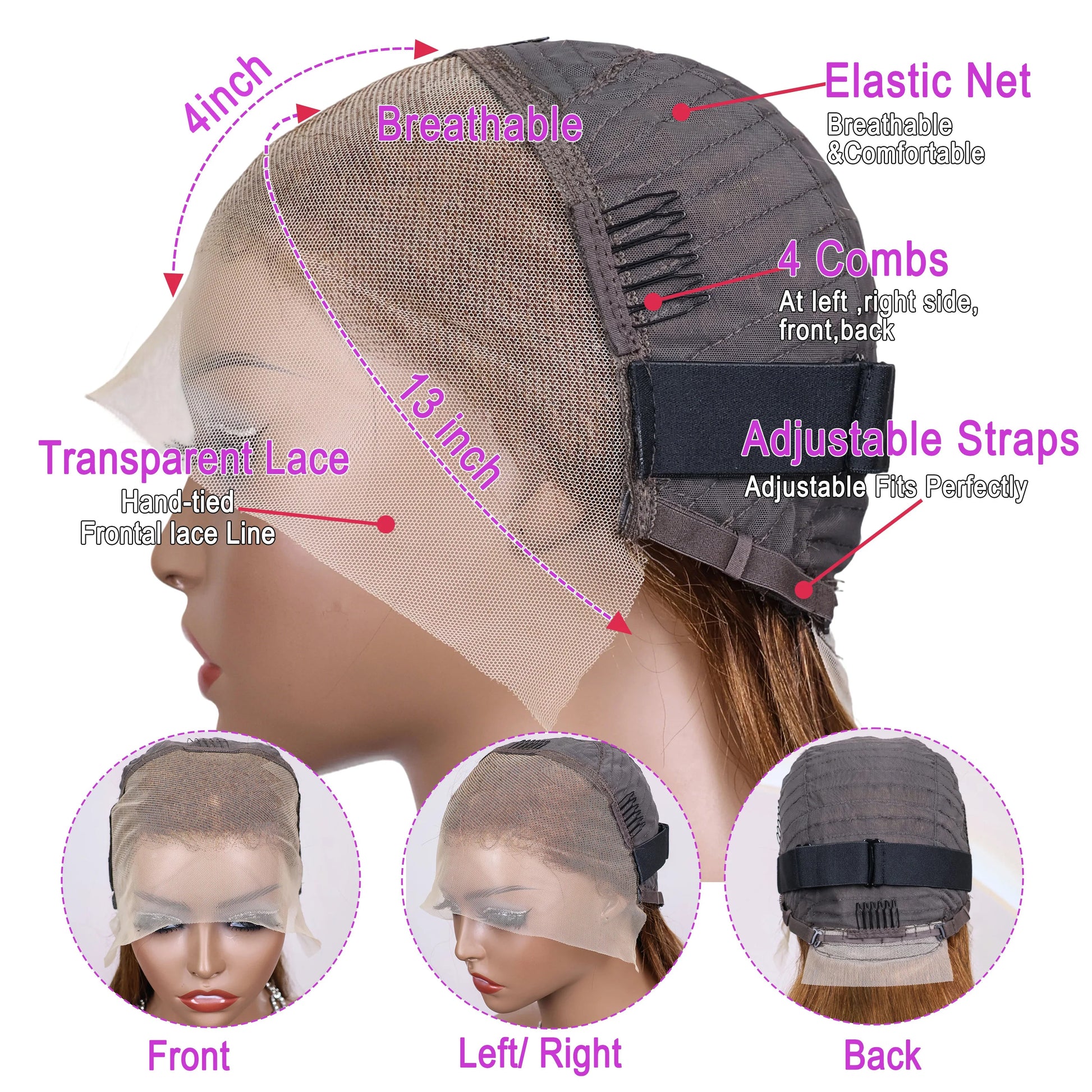 16Inch Chocolate Brown Straight Bob Wig 13X4 Lace Frontal Wig Natural Hairline Lace Front  Short Wig Human Hair 100% Pre Plucked Viralgem Store