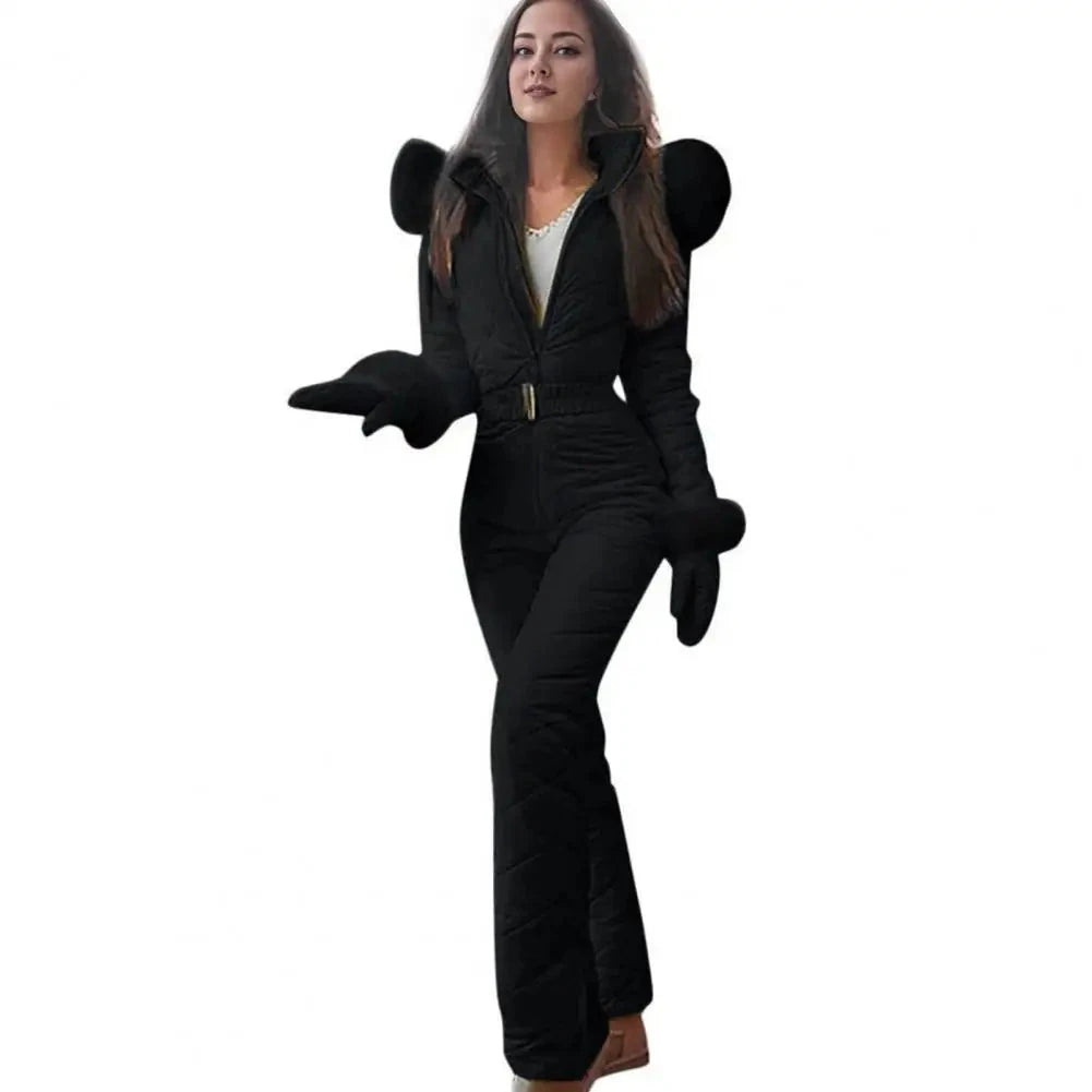 Women Winter Jumpsuit with Gloves Thickened Padded Snowsuit Hooded Windproof Outdoor Ski Outfit Ice Snow Warm Sports Jacket Viralgem Store